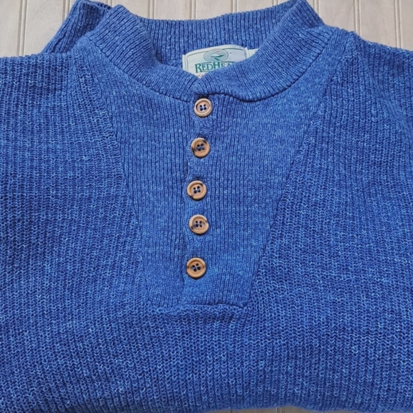 Vintage RedHead Blue 100% Cotton Knit Henley Sweater Made in USA Outdoor Classic - Picture 8 of 10